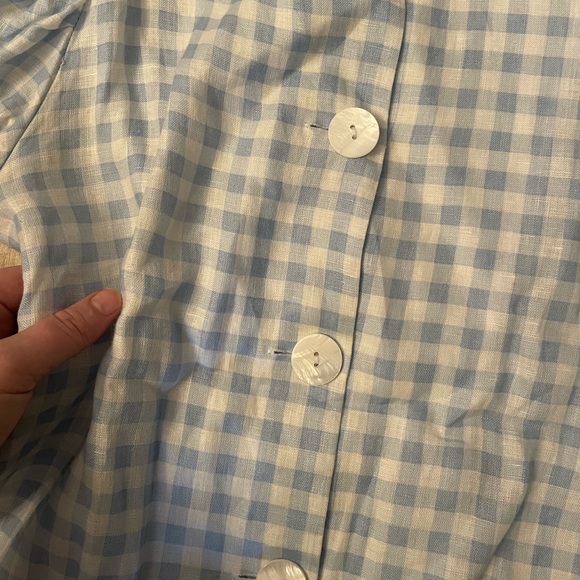 SLEEPER Marie Linen Mini Dress Button Front | Size Small | Blue Vichy - Picture 4 of 6